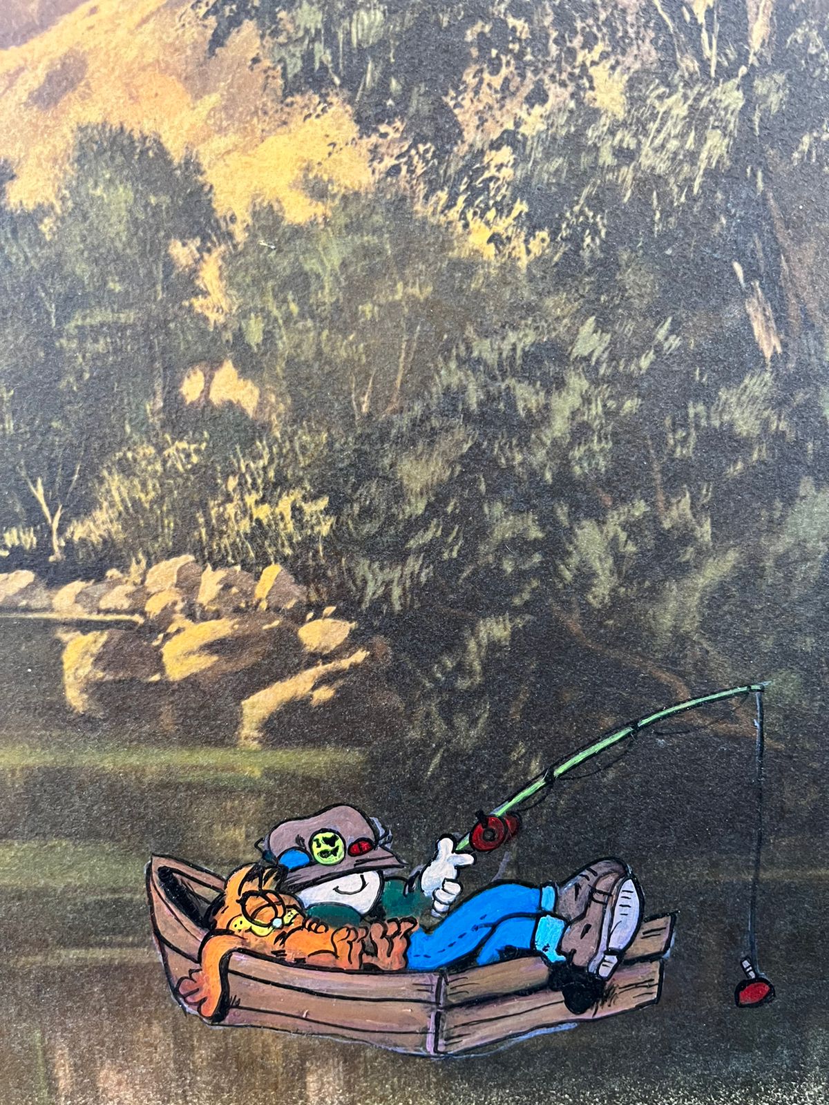 A detail from 'Garfield and Jon relaxing on a river in this old painting' by Ingrid Altmann. 